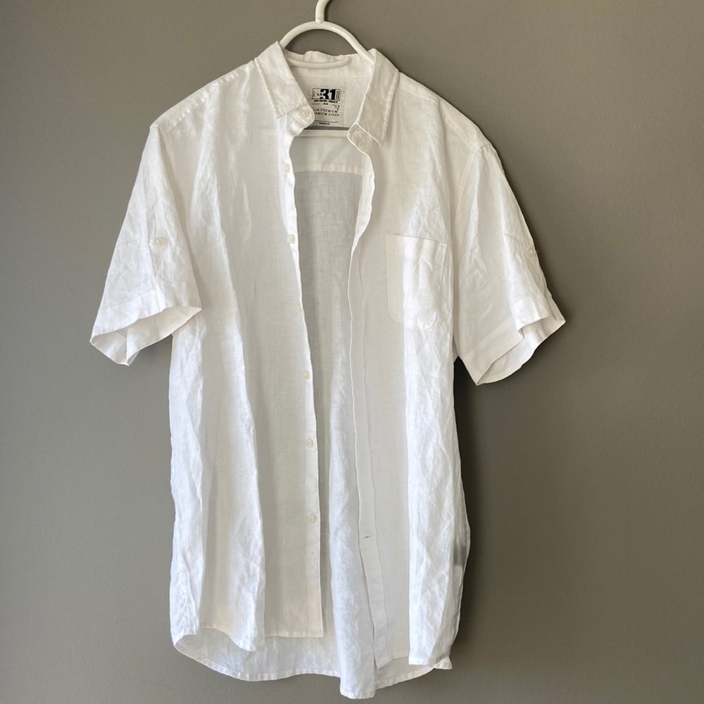 Simons 100% Linen White Short Sleeve Button Up Shirt